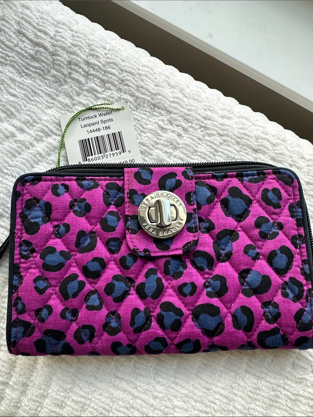 Vera Bradley Quilted Turnlock Wallet in Hot Pink and Navy Leopard